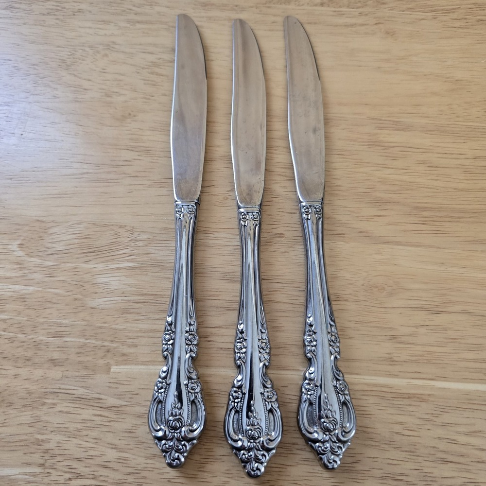 Set of 3 Oneida Community BRAHMS Stainless Dinner Knives‎ 9" Flatware